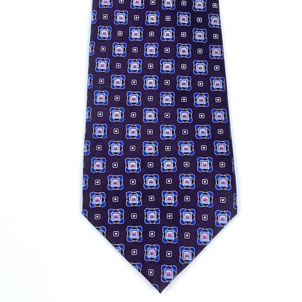 Jos A Bank Tie 100% Silk Purple Blue Pink Geometric Office Business Mens Necktie
